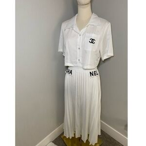 "Chanel" White Matching Skirt and Top Set Size Medium
